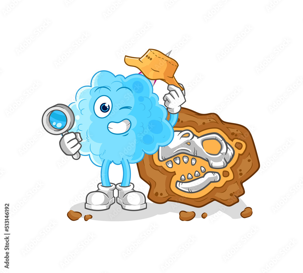 Fototapeta premium cotton candy archaeologists with fossils mascot. cartoon vector