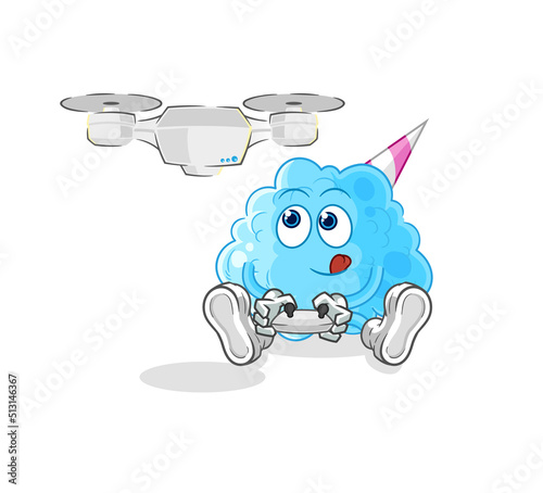cotton candy with drone character. cartoon mascot vector