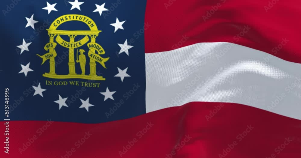 Close up of the state flag of Georgia waving in the wind
