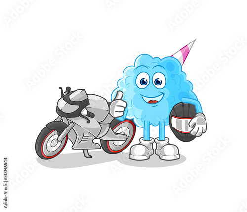 cotton candy racer character. cartoon mascot vector