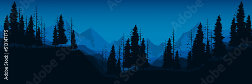 mountain landscape scenery with forest silhouette flat design vector illustration good for wallpaper, background, backdrop, banner, tourism, travel, and design template