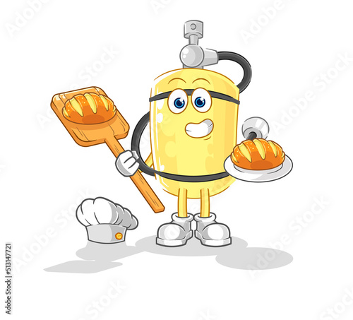 diver cylinder baker with bread. cartoon mascot vector