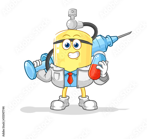 diver cylinder doctor holding medichine and injection