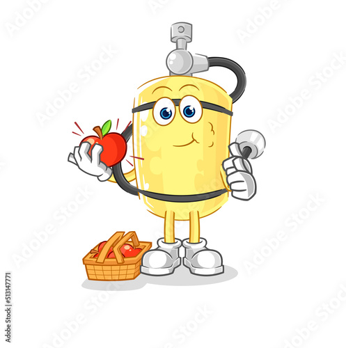 diver cylinder eating an apple illustration. character vector