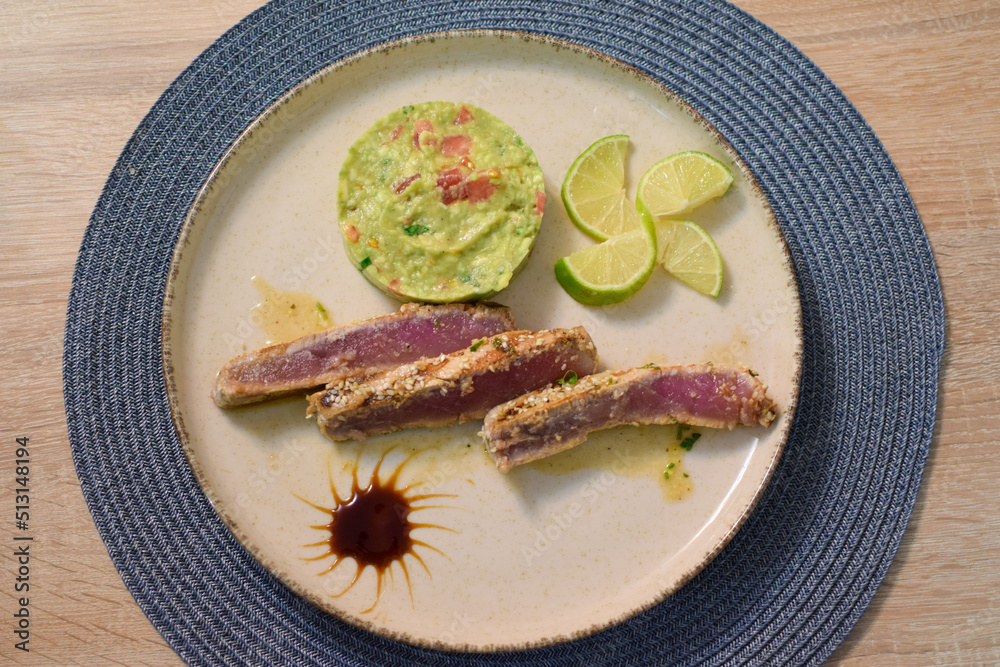 Tuna Steak Slices With Avocado Guacamole Tuna Steak Slices With Avocado Guacamole