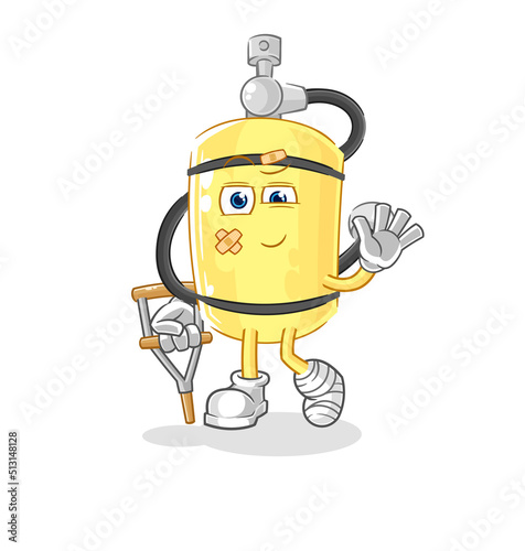 diver cylinder sick with limping stick. cartoon mascot vector
