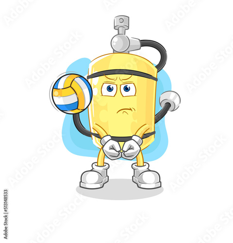 diver cylinder play volleyball mascot. cartoon vector