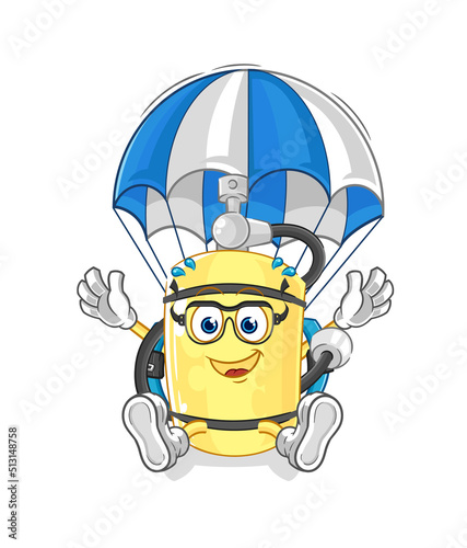 diver cylinder skydiving character. cartoon mascot vector