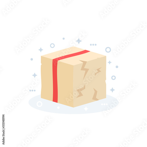 damaged package, parcel or broken box vector icon