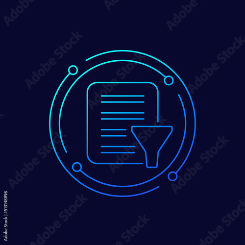 Data filtering icon, linear design