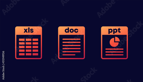 Tablou canvas Xls, ppt and doc file icons for web
