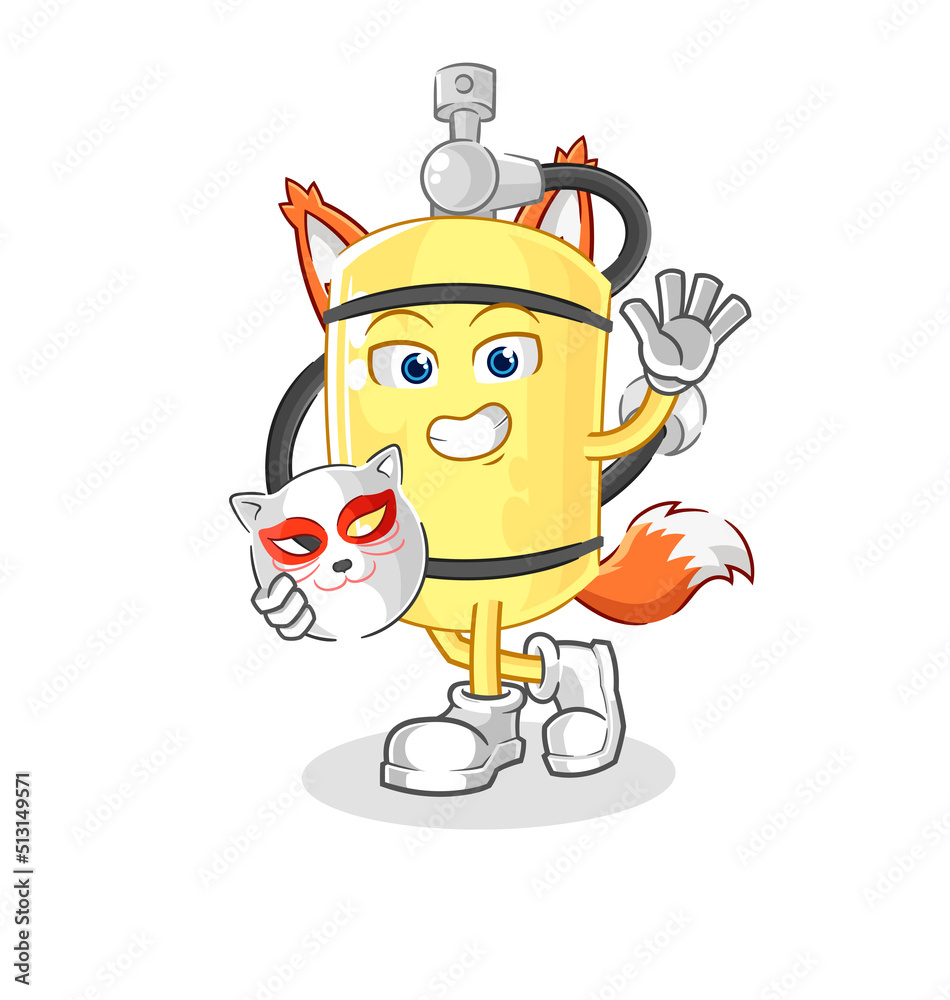 diver cylinder japanese fox character. cartoon mascot diver cylinder japanese fox character. cartoon mascot