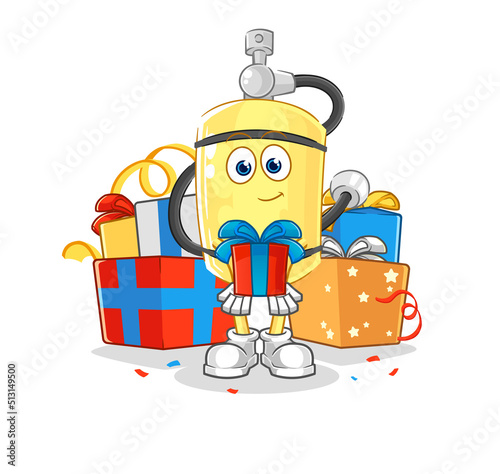 diver cylinder give gifts mascot. cartoon vector