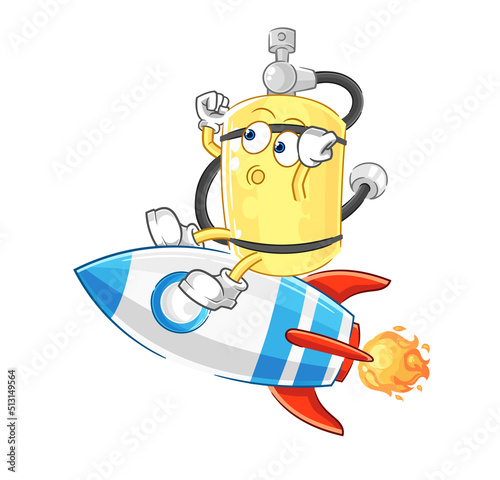 diver cylinder ride a rocket cartoon mascot vector