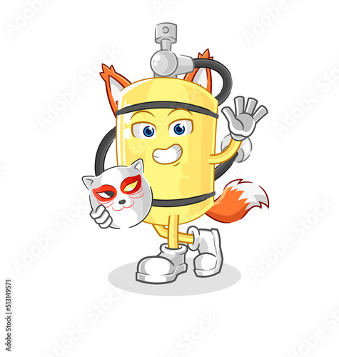 diver cylinder japanese fox character. cartoon mascot