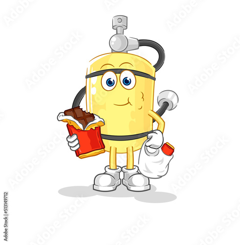 diver cylinder eat chocolate mascot. cartoon vector