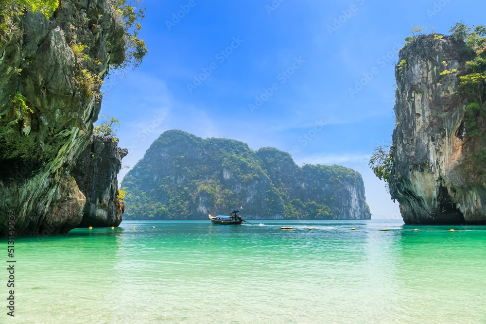 Beach with crystal emerald green sea at Lao Lading Island in Andaman sea, Krabi, Thailand