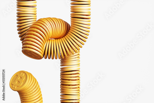Abstract chain of bitcoin coins. The concept of mining and blockchain. 3d rendering illustration.