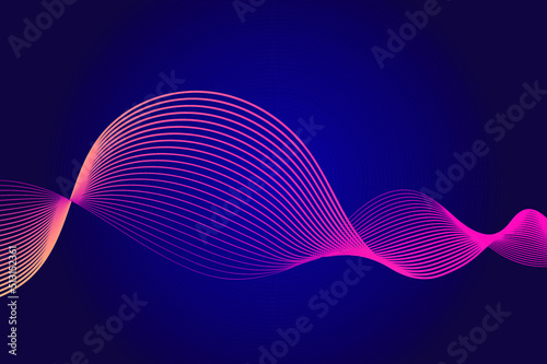 Abstract wave element for design.Violet.Digital frequency track equalizer. Stylized line art background. Colorful shiny wave with lines created using blend tool. Curved wavy line, smooth stripe Vector