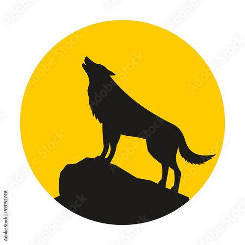Silhouette of a wolf on the background of the moon