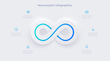 Neumorphic infinity infographic. Business data visualization with 6 steps. Concept of development process.