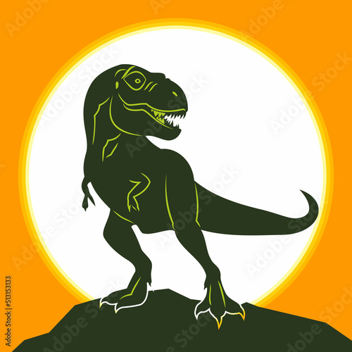 Silhouette of a dinosaur on the background of the moon