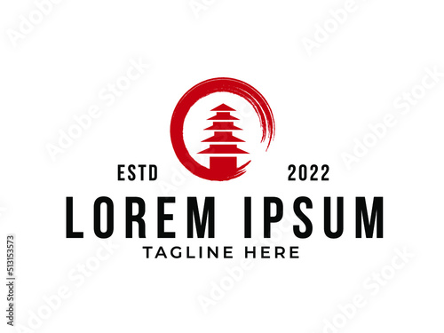 temple logo with stacked roof, vector, illustration, circle