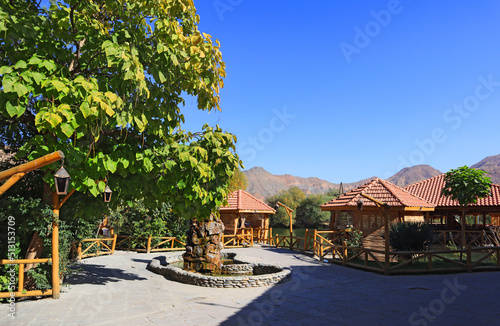 Cute cafe with wicker bungalows in Armenia