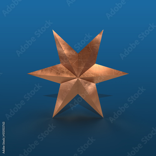 Abstract 3D rendering of geometric star shape as modern background for cover, poster, branding, design. Computer generated three-dimensional digital art.