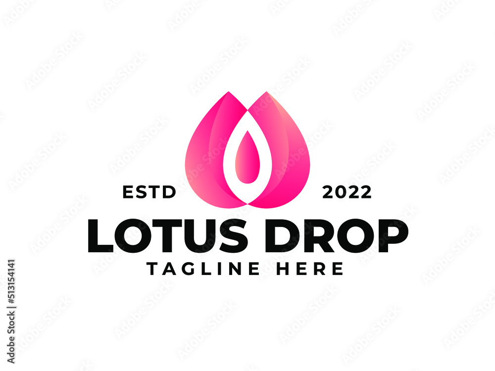 lotus logo. Gradient pink lotus droplet logo premium vector lotus logo. Gradient pink lotus droplet logo premium vector