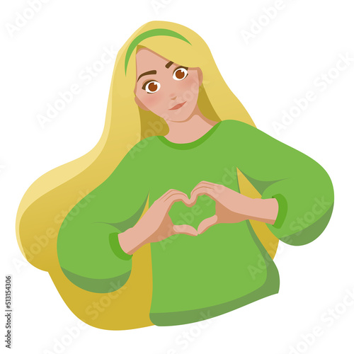 Girl wearing sweater with hands folded in the form of a heart