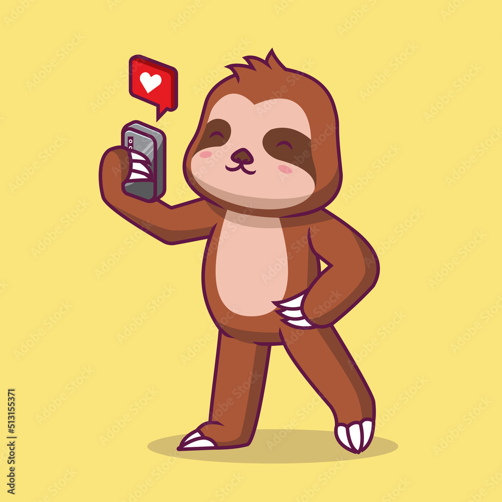 Cute sloth playing phone cartoon illustration Cute sloth playing phone cartoon illustration