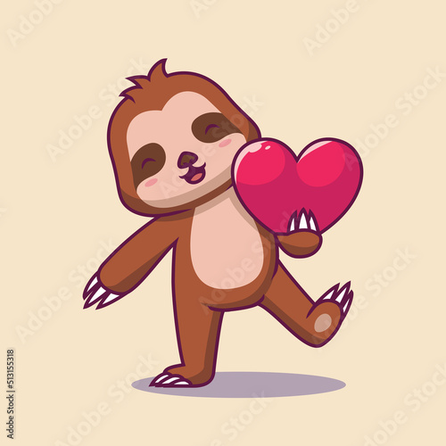 Cute sloth holding love cartoon illustration