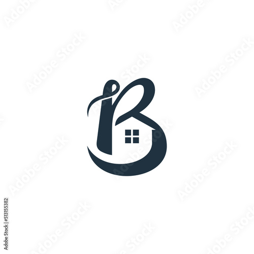 Editable letter mark B with house shape and windows - creative logotype vector