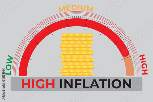 High inflation value, text and indicator. Global economy concept