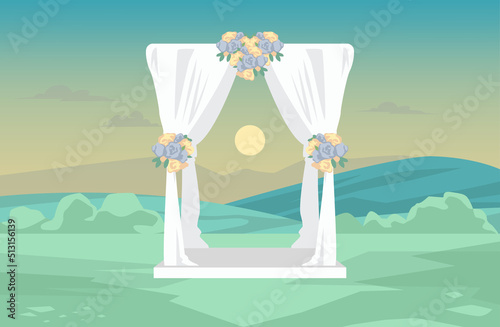 Colorful hill garden wedding arch decorations vector illustration