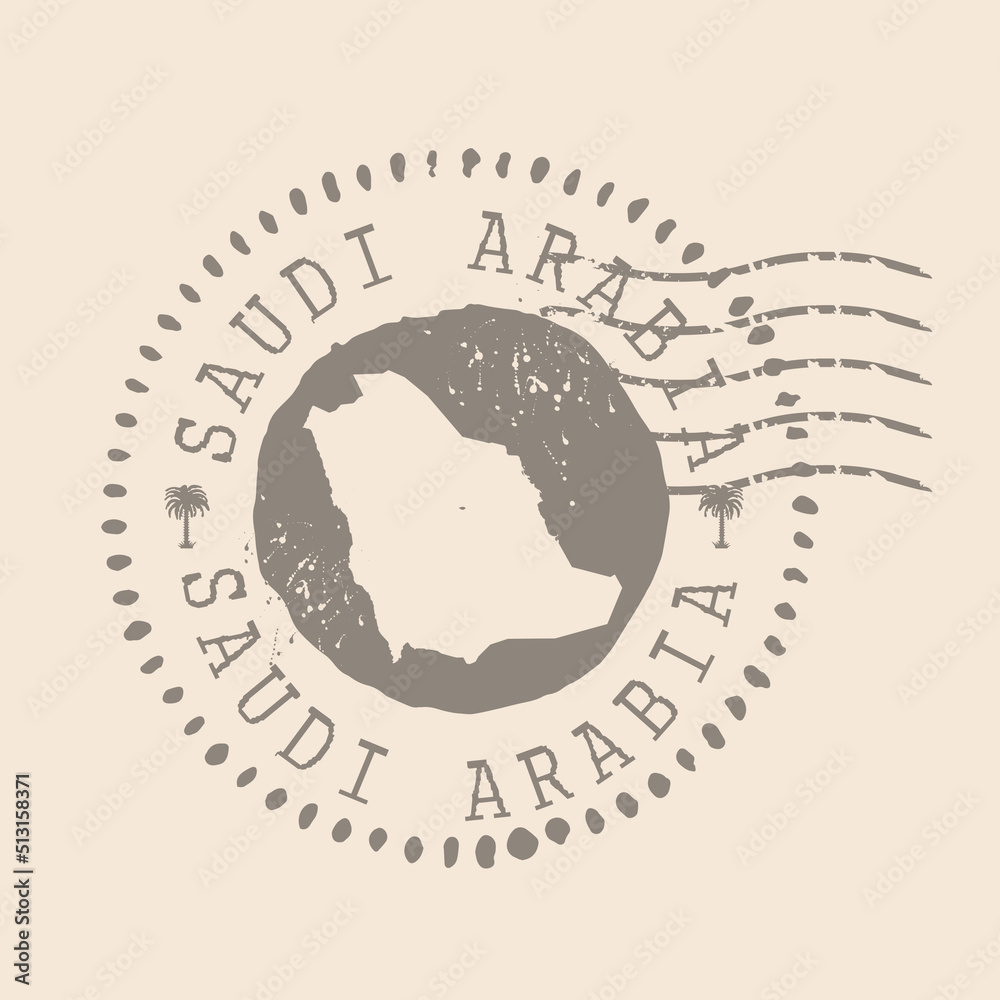 Stamp Postal of Saudi Arabia. Map Silhouette rubber Seal.  Design Retro Travel. Seal of Map Saudi Arabia grunge  for your design.  EPS10