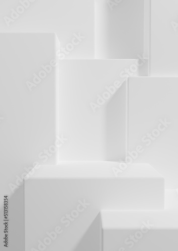 White, light gray 3D rendering product display wallpaper with podium or stand good fore one or two luxury products on simple, minimal, abstract, geometry product photography background