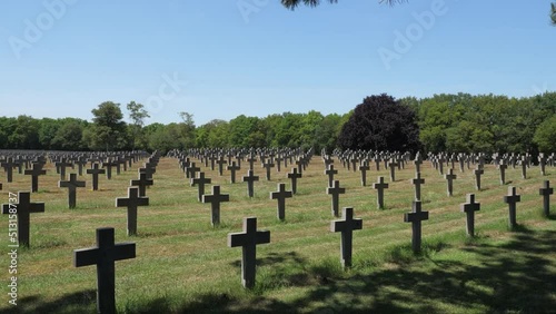 German military cemetery in Ysselsteyn, The Netherlands. Second World War Cemetery, Pan from Right to Left photo