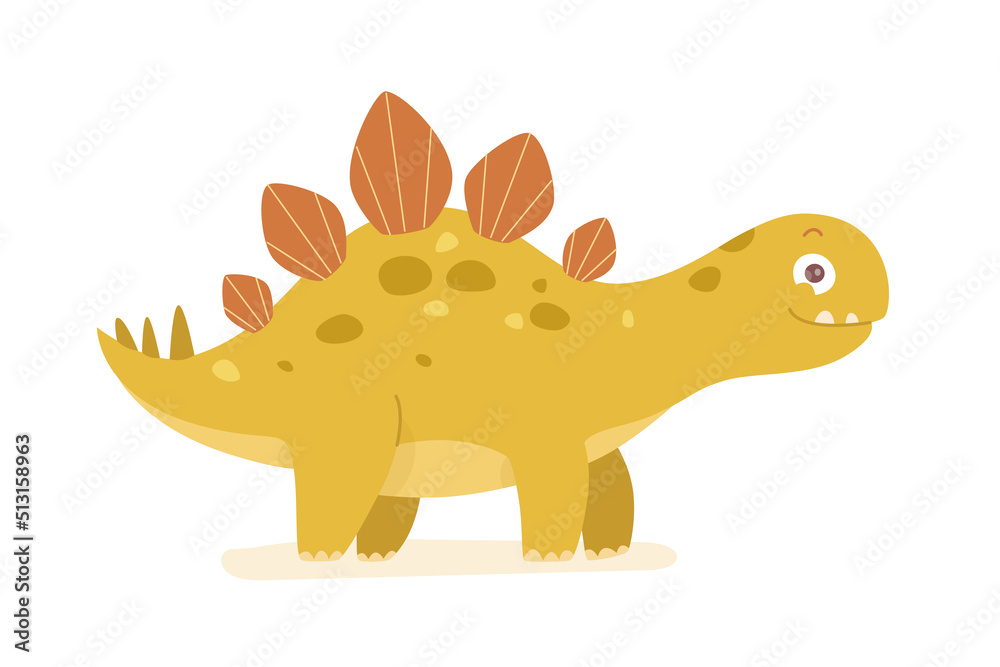 Cute dinosaur, isolated stegosaurus for baby collection of extinct prehistoric animal Cute dinosaur, isolated stegosaurus for baby collection of extinct prehistoric animal