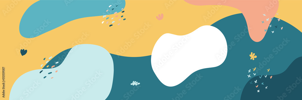 Beautiful pastel social media banner template with minimal abstract organic shapes composition in trendy contemporary collage style Beautiful pastel social media banner template with minimal abstract organic shapes composition in trendy contemporary collage style
