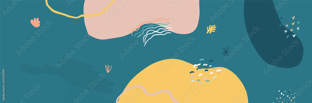 Beautiful pastel social media banner template with minimal abstract organic shapes composition in trendy contemporary collage style Beautiful pastel social media banner template with minimal abstract organic shapes composition in trendy contemporary collage style