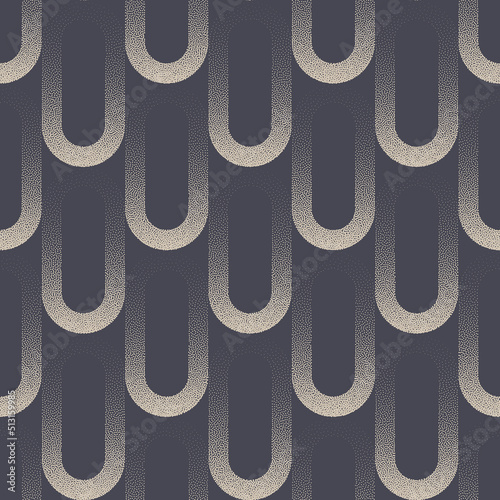 Chic Boho Fashion Textile Design Seamless Pattern Vector Stippled Abstract Background. 50s 60s 70s Retro Fashionable Ornament Grainy Texture Repetitive Gray Wallpaper. Half Tone Art Deco Illustration