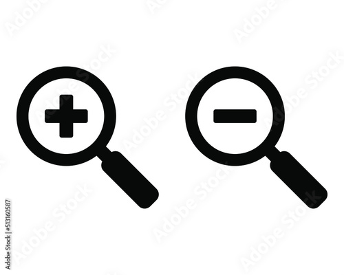Zoom icon, Zoom in and Zoom out magnifying glass vector icon. 