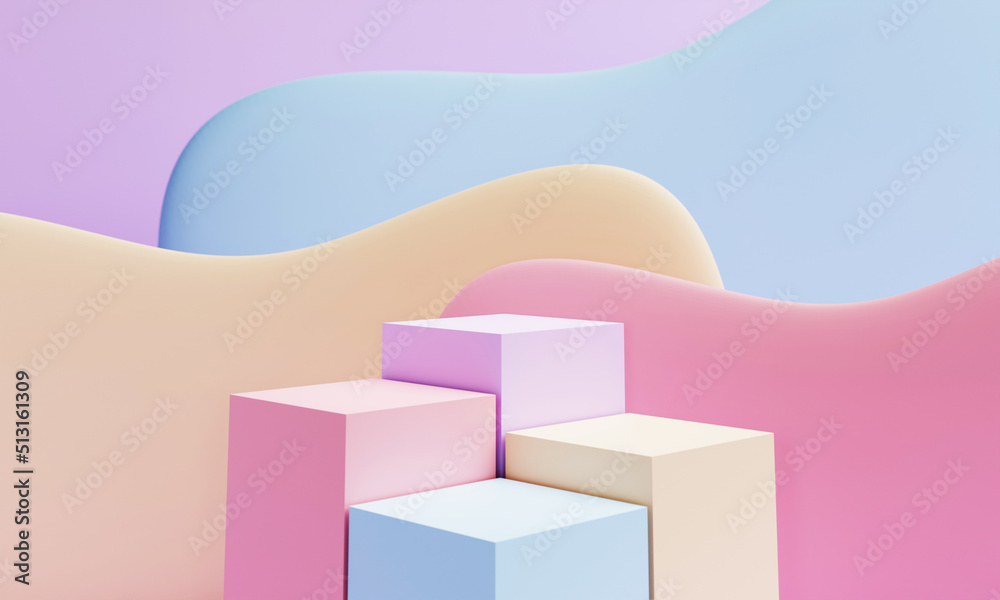 Fototapeta premium Abstract geometric shape in pastel colorful for product podium presentation background. Art and Color concept. 3D illustration rendering