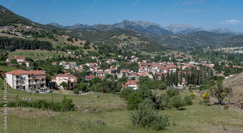 View from above of Kalabrita, a small mountainous rural town in Achaea region, Peloponnes peninsula, West Greece, Greece 