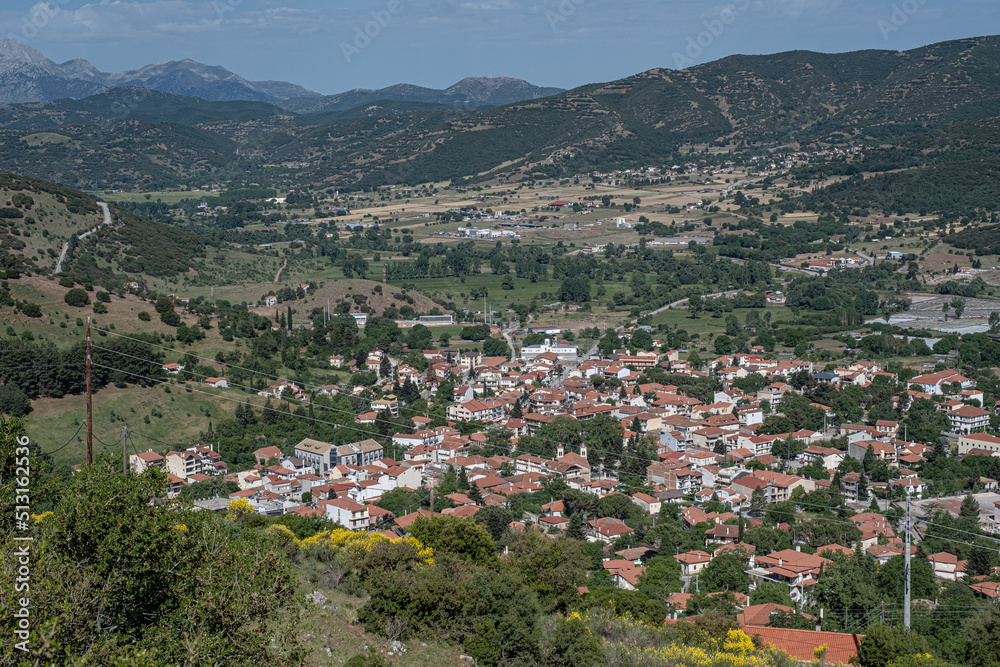 View from above of Kalabrita, a small mountainous rural town in Achaea region, Peloponnes peninsula, West Greece, Greece
