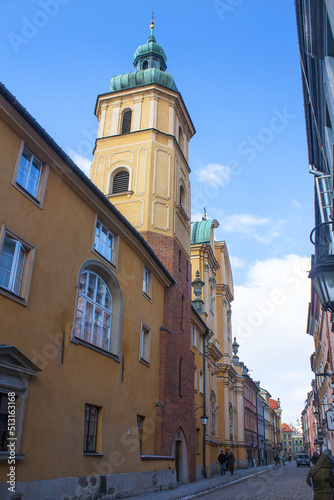 St. Martin church bell tower in Warsaw Old Town, Poland 