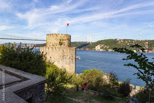 Beautiful view of Rumelian Castle and Fatih Sultan Mehmet Bridge in Istanbul, Turkey photo