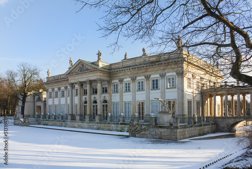 Royal palace (Palace on the Water) in Lazienki park at winter in Warsaw, Poland